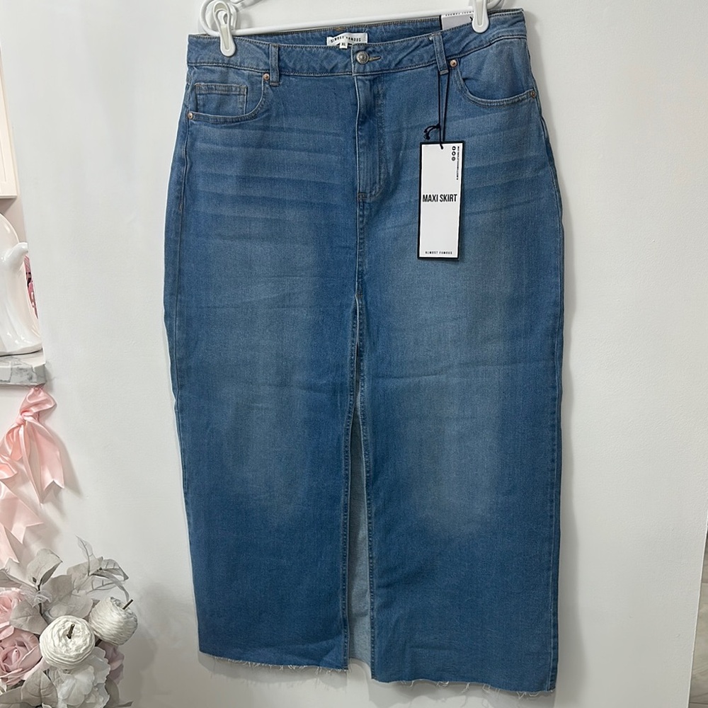 Almost Famous Women's Blue Denim Maxi Skirt